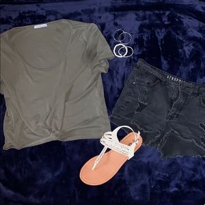 Army green tied crop top